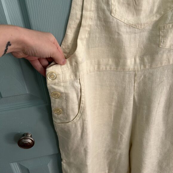 Vtg 90s Real Comfort Linen Ivory Short Overalls Romper Medium Y2K Lagenlook Boho - Picture 8 of 11